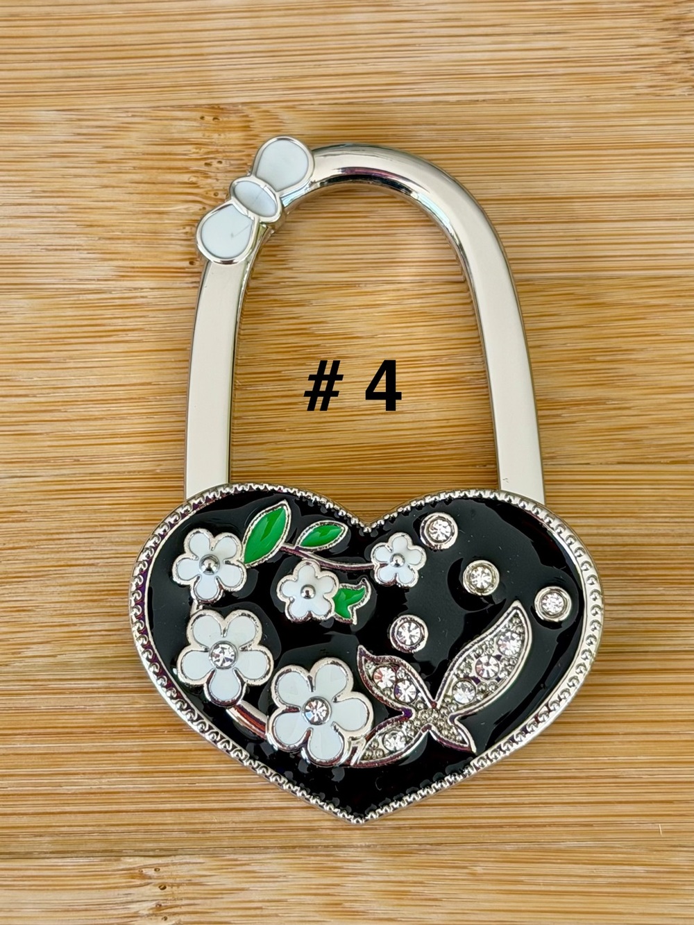 Floral Enamel Heart with Crystal Accents - Handbag Holder/Charm
